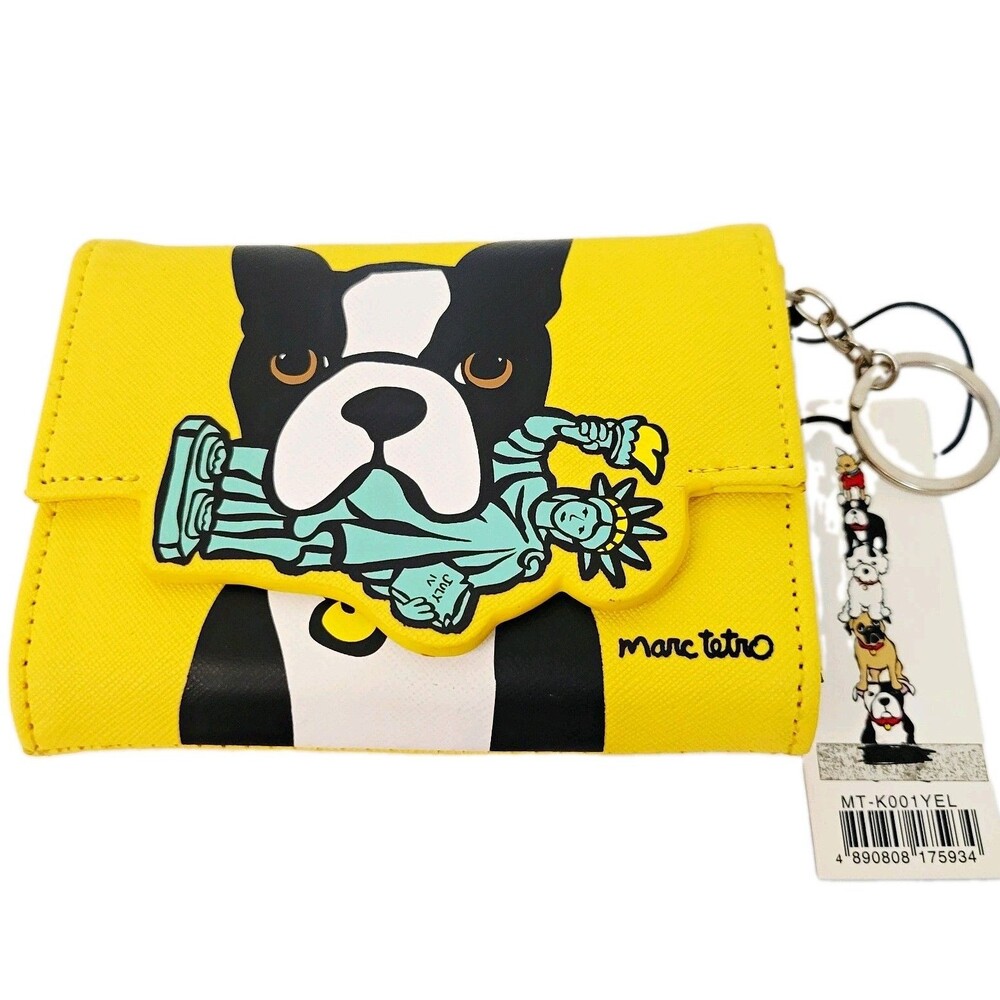 Marc Tetro Boston Terrier Wallet Coin Purse Keychain NYC Yellow NWT 5x4